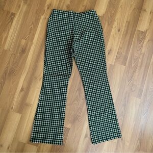 Vintage high waist green checkered plaid flared pants size 6-8 29 waist